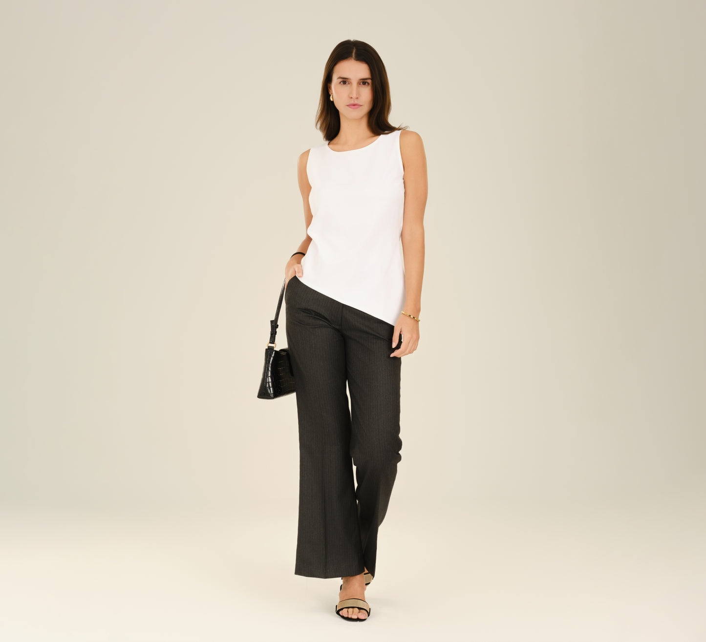 Grey Pin Stripes Tailored Fit Flared Trouser