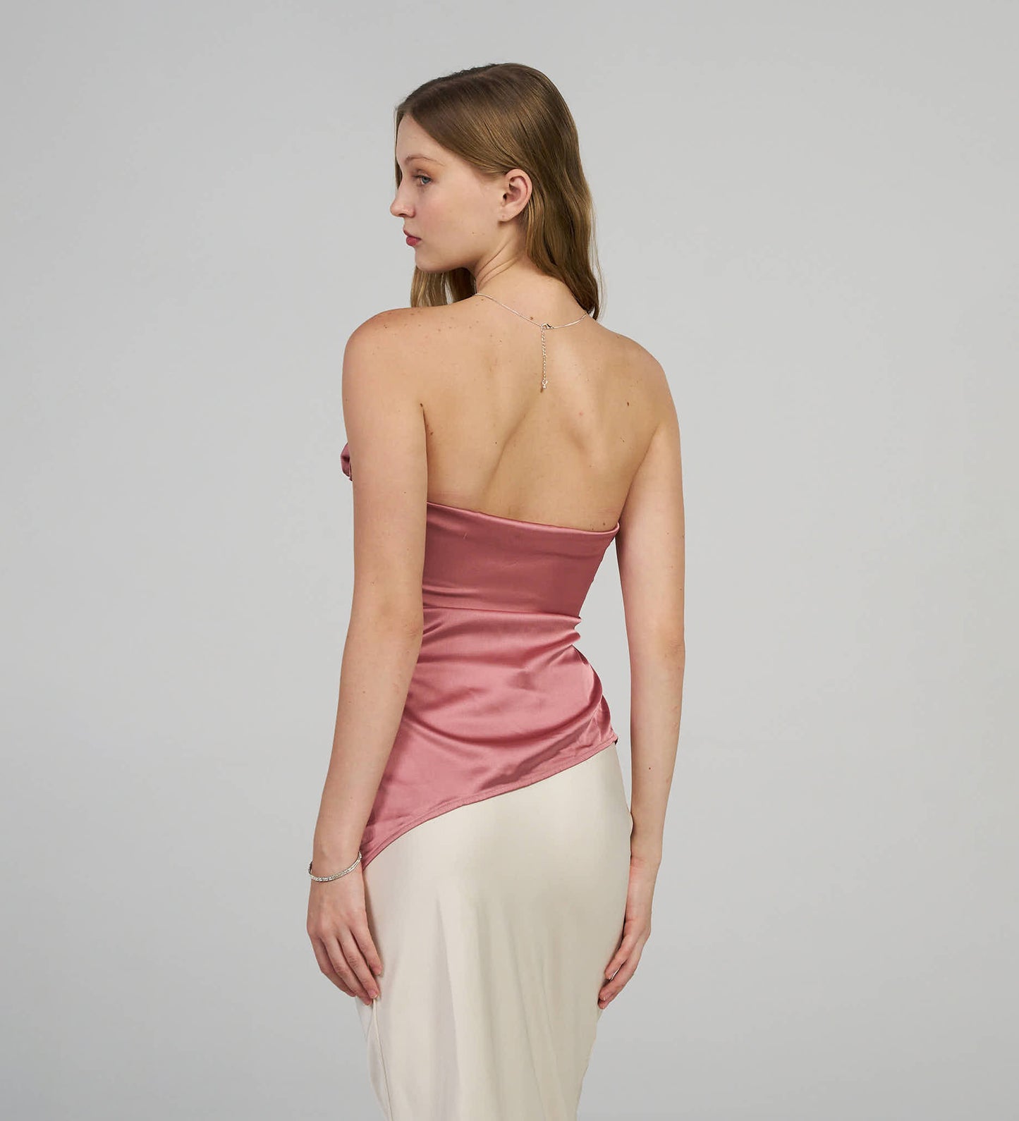 Rose Pink Satin Tube Top