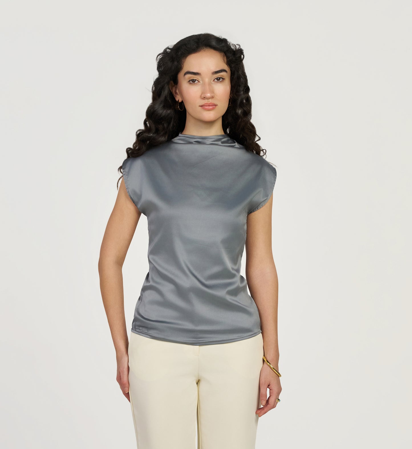 Steel Grey Satin Top