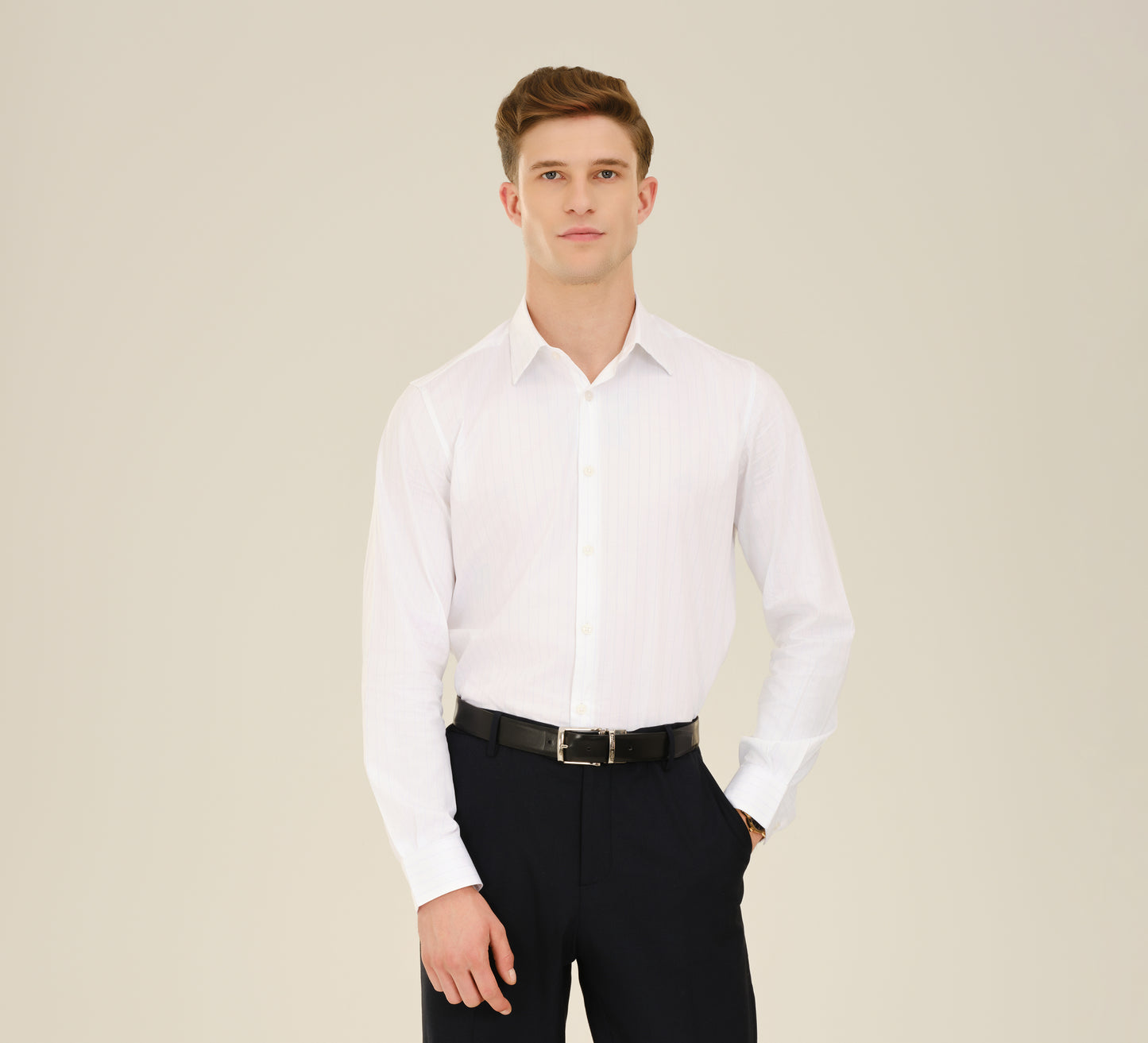 White Pin Stripes Tailored Shirt