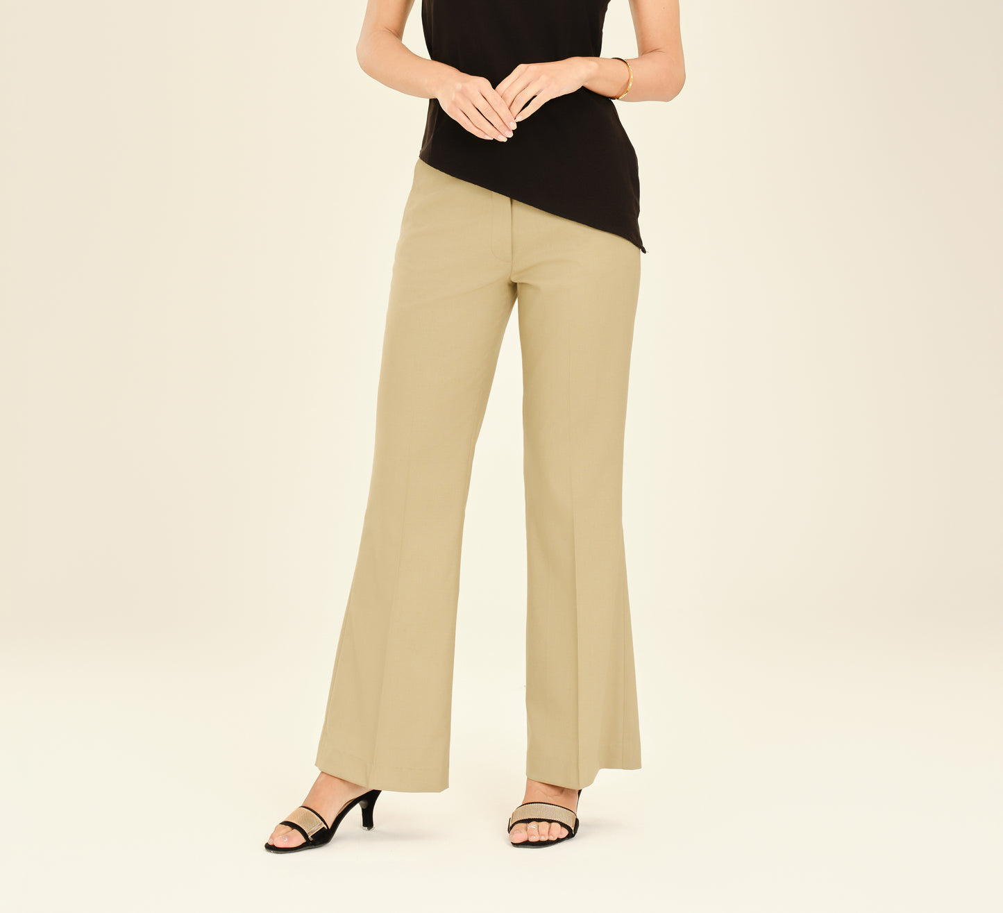 Beige Tailored Fit Flared Trouser