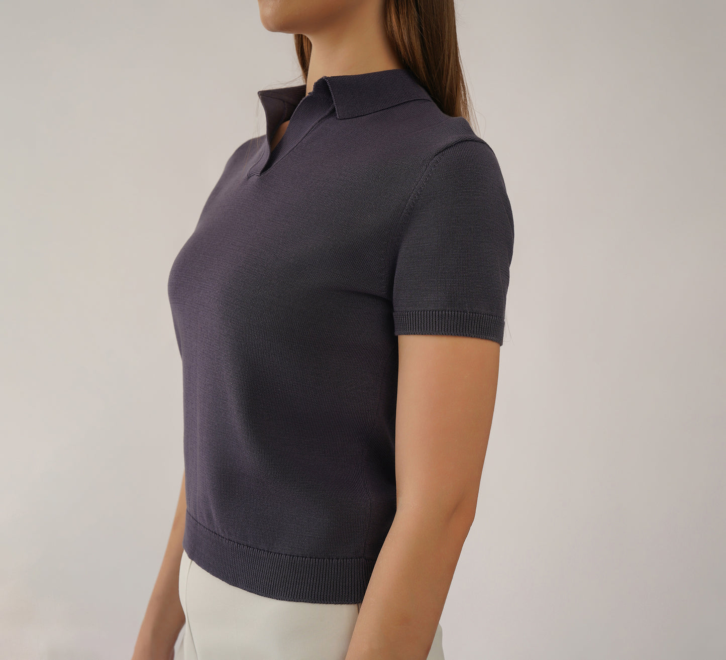 Purple Buttonless Polo
