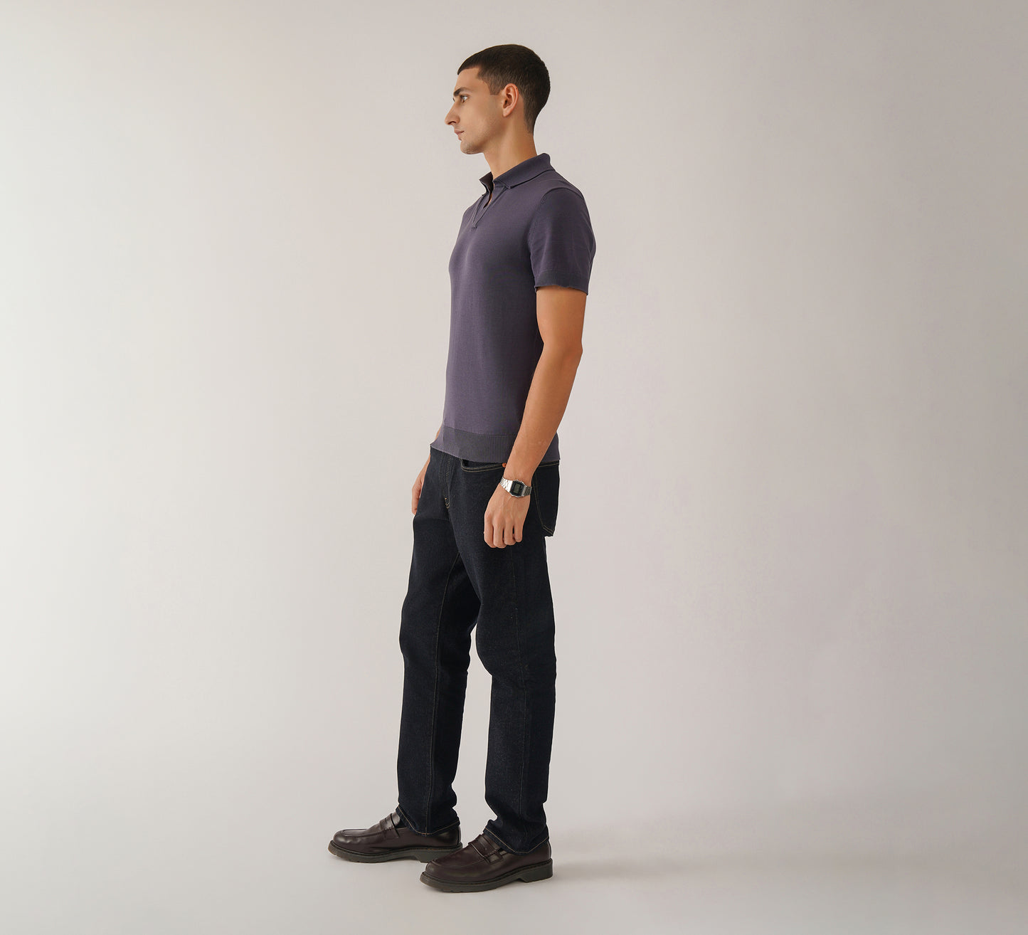 Purple Buttonless Polo