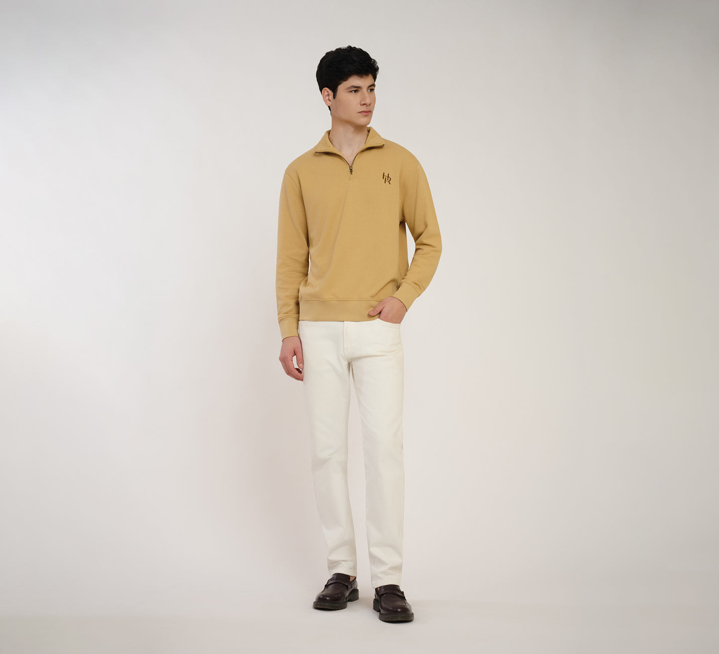 Beige Embroidered Quarter Zip