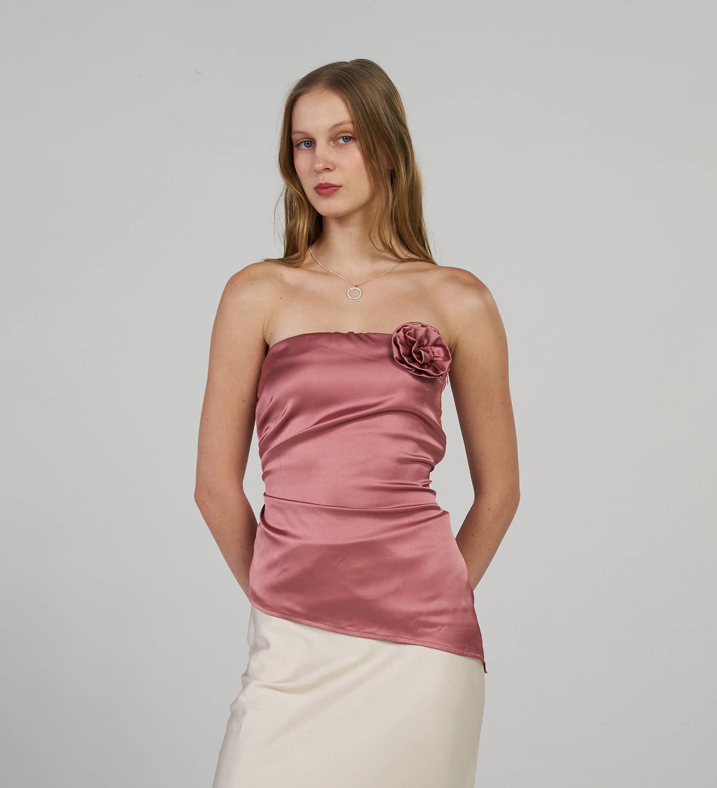 Rose Pink Satin Tube Top