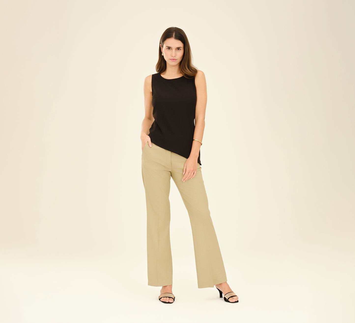 Beige Tailored Fit Flared Trouser