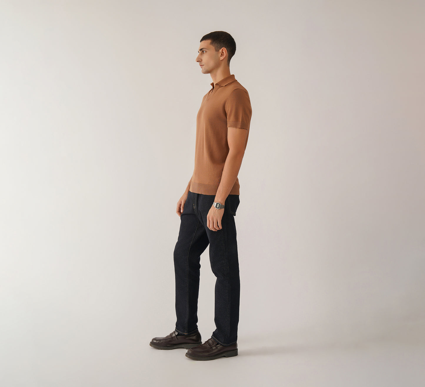 Brown Buttonless Polo