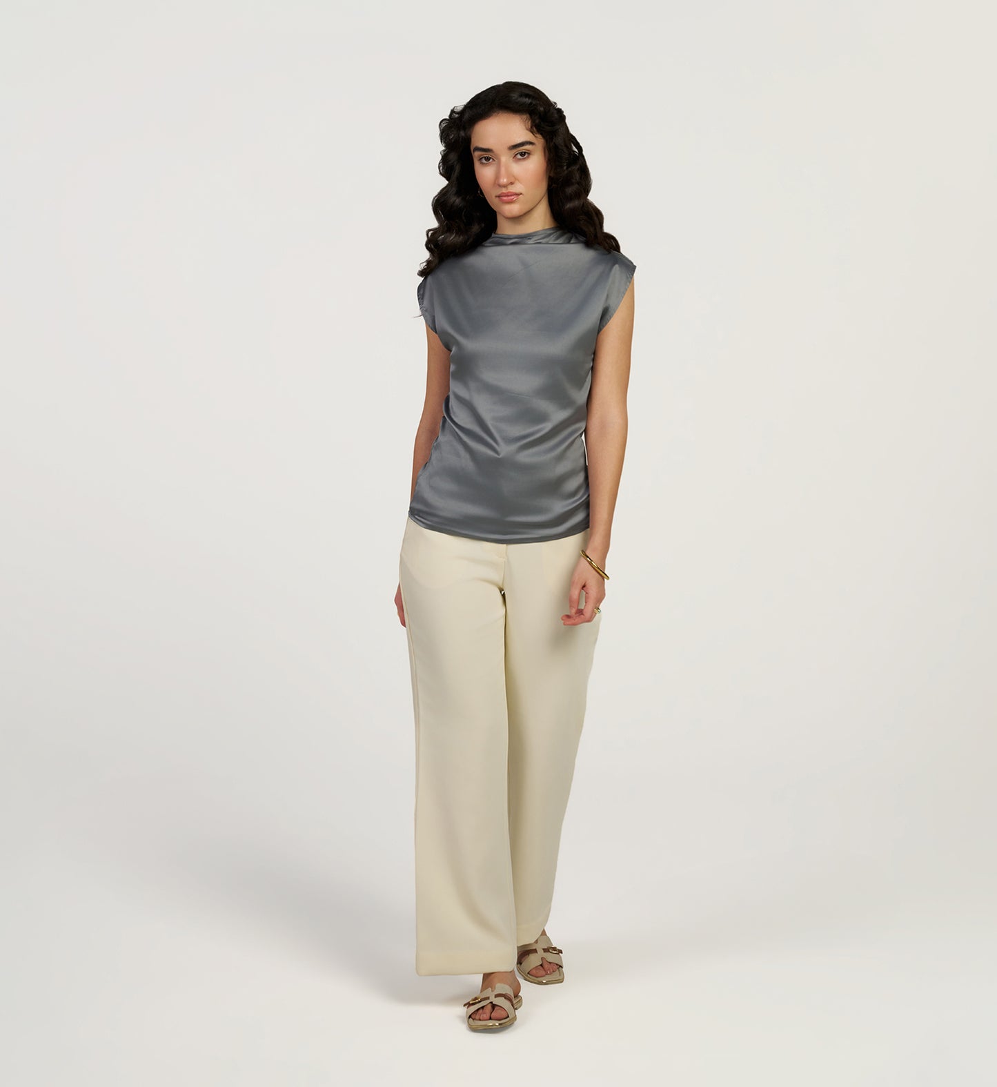 Steel Grey Satin Top