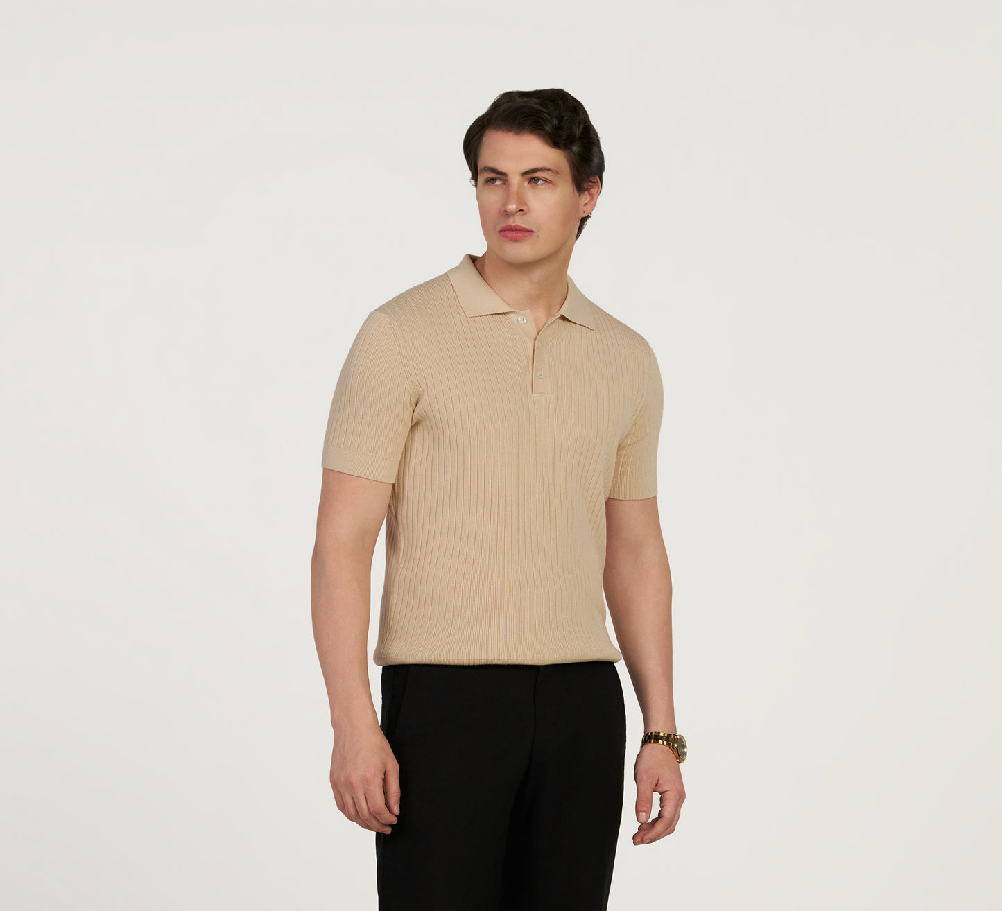 Beige Ribbed Mercerised Polo