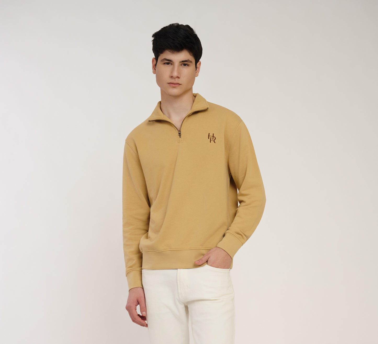 Beige Embroidered Quarter Zip