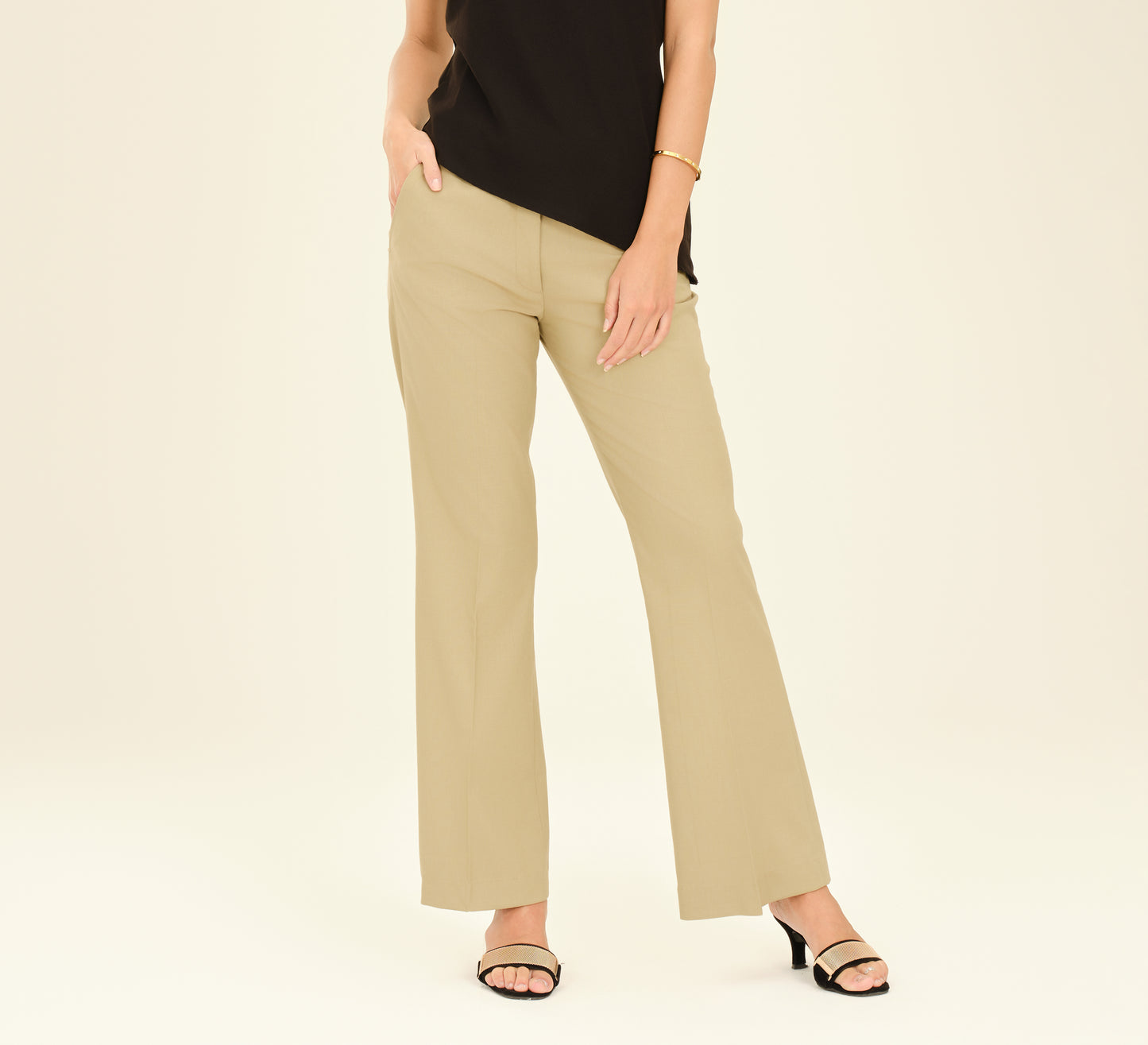 Beige Tailored Fit Flared Trouser