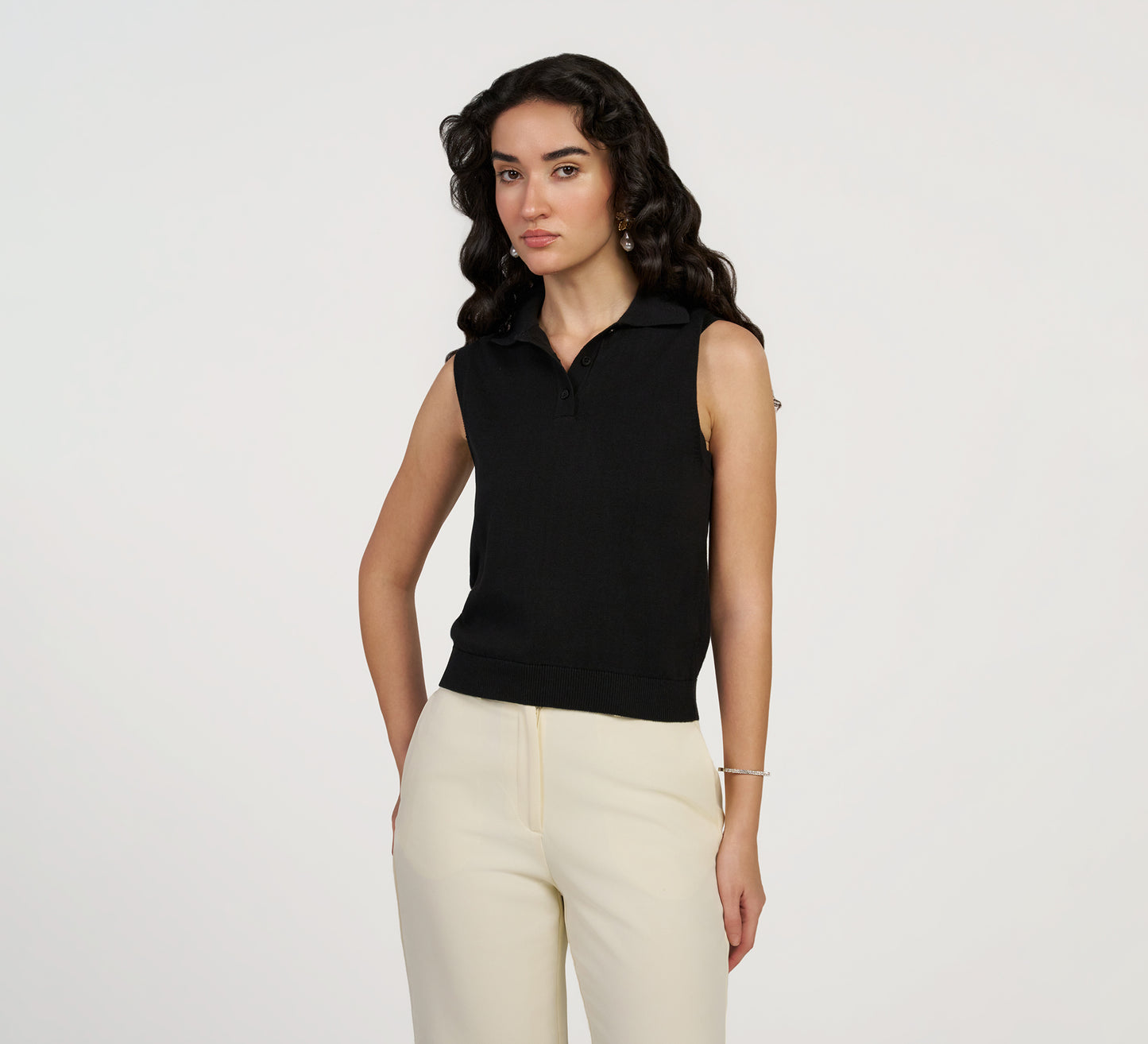 Midnight Black Sleeveless Polo